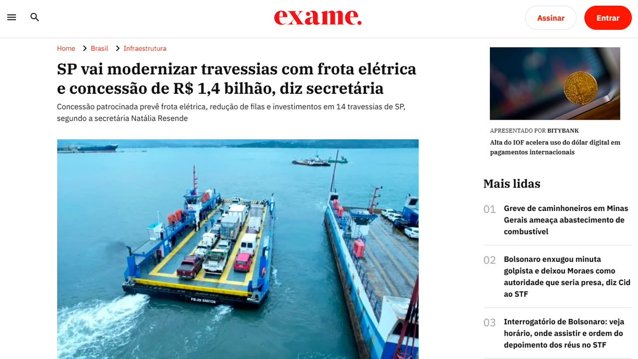 foto - SP vai modernizar travessias com frota elétrica e concessão de R$ 1,4 bilhão, diz secretária