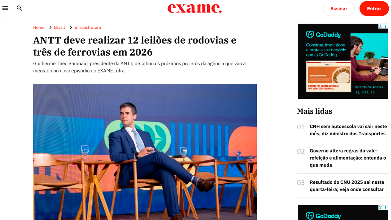 foto - Suporte na Imprensa -  ANTT deve realizar 12 leilões de rodovias e três de ferrovias em 2026, informa Guilherme Sampaio