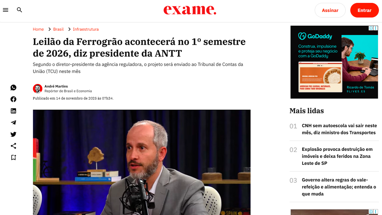 foto - Suporte na Imprensa - Leilão da Ferrogrão acontecerá no 1º semestre de 2026, diz presidente da ANTT