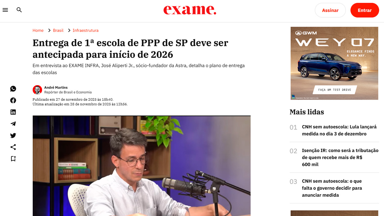 foto - Suporte na Imprensa - Entrega de 1ª escola de PPP de SP deve ser antecipada para início de 2026, informa José Aliperti Jr.