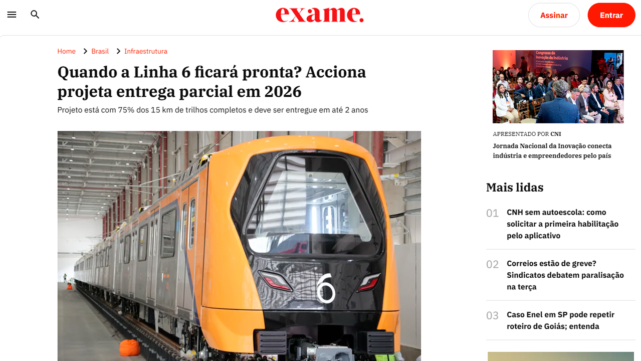 foto - Suporte Na Imprensa – Acciona projeta entrega parcial da Linha 6 do Metrô de São Paulo em 2026