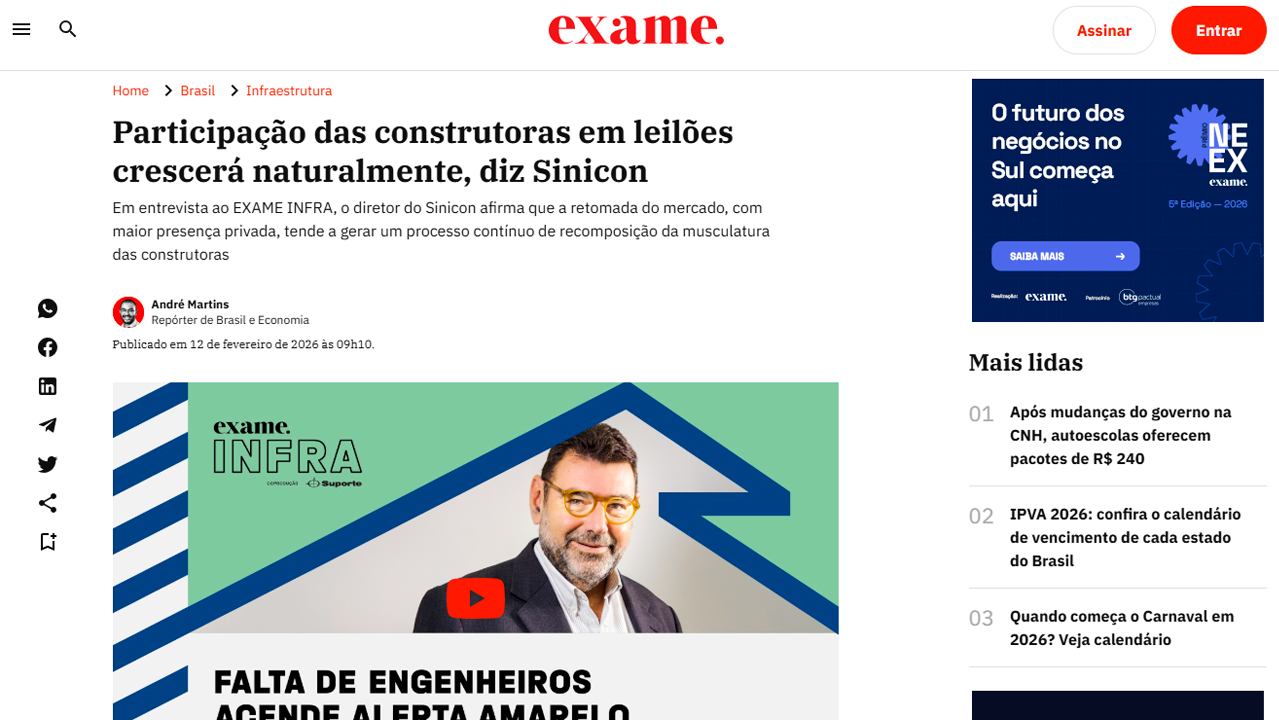 foto - Suporte Na Imprensa – Participação das construtoras em leilões crescerá naturalmente, diz Sinicon