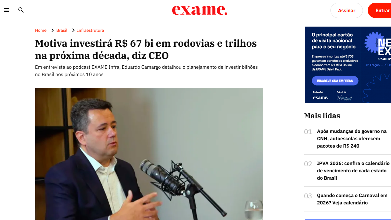 foto - Suporte Na Imprensa – Motiva prevê investir R$ 67 bilhões em rodovias e trilhos na próxima década.