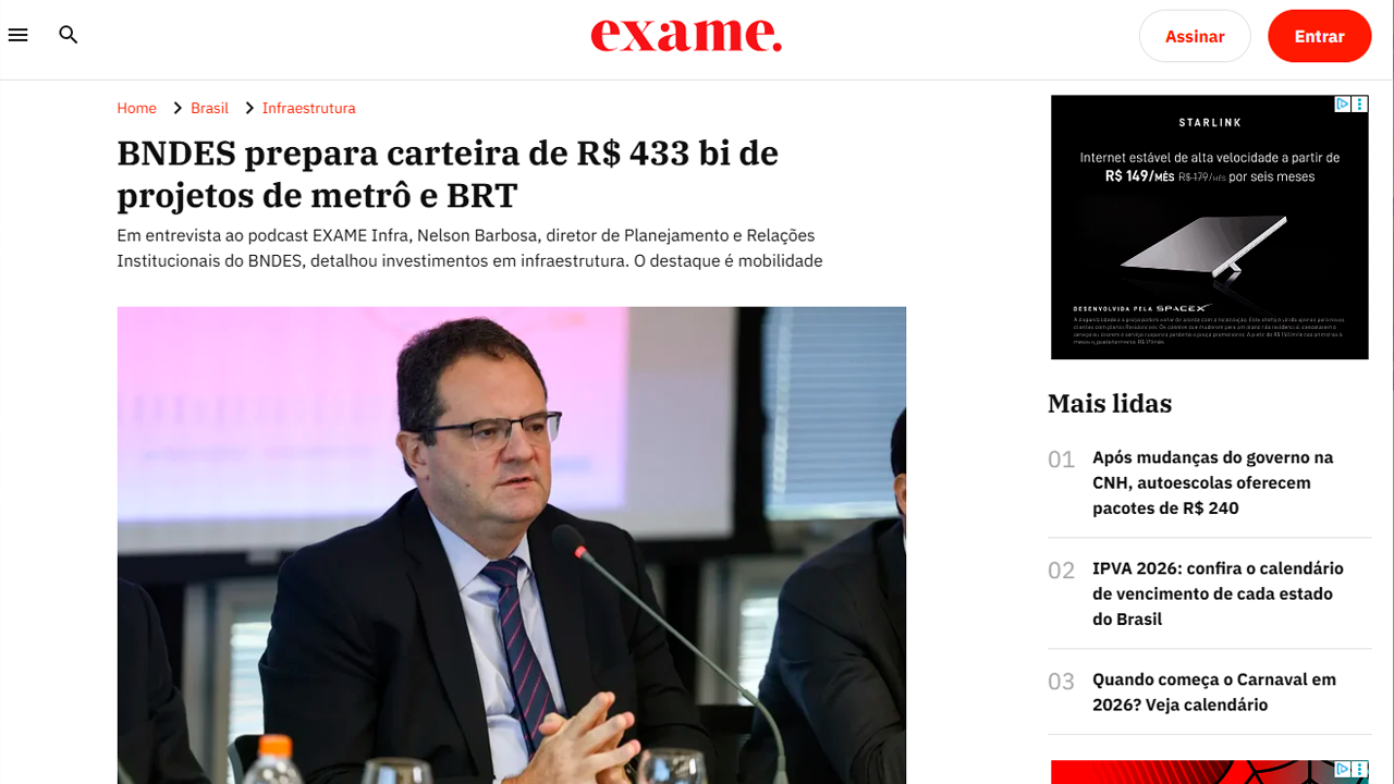 foto - Suporte Na Imprensa - BNDES prepara carteira de R$ 433 bilhões em projetos de metrô e BRT