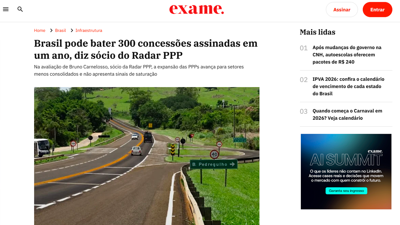 foto - Suporte Na Imprensa – Brasil pode alcançar 300 concessões assinadas em um único ano, aponta sócio do Radar PPP