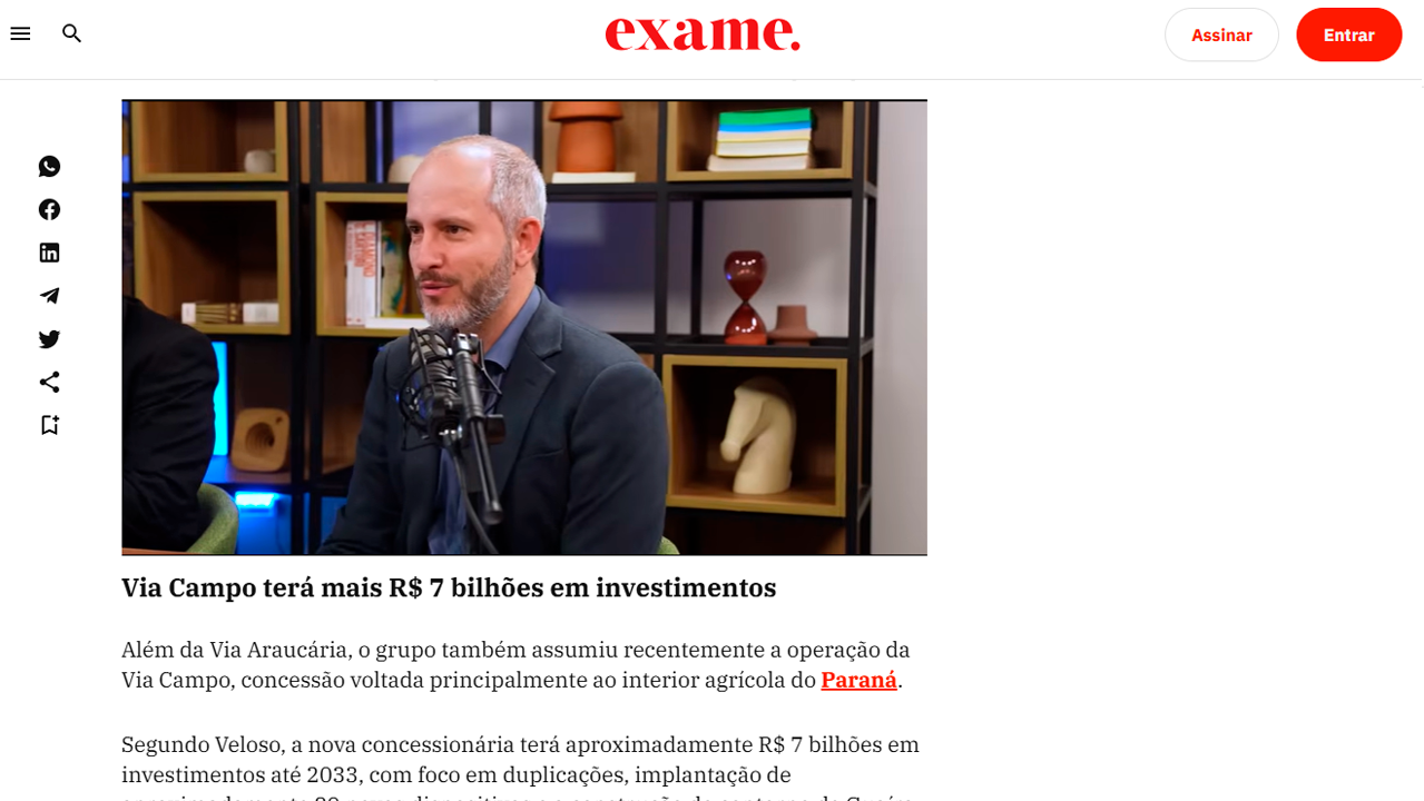 foto - Suporte Na Imprensa – Via Araucária e Via Campo preveem R$ 15 bilhões em investimentos no Paraná até 2033
