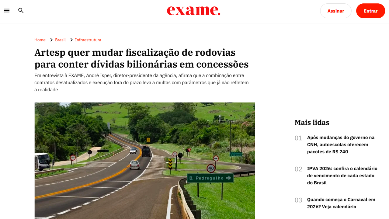 foto - Suporte Na Imprensa – ARTESP quer mudar fiscalização de rodovias para conter dívidas bilionárias em concessões