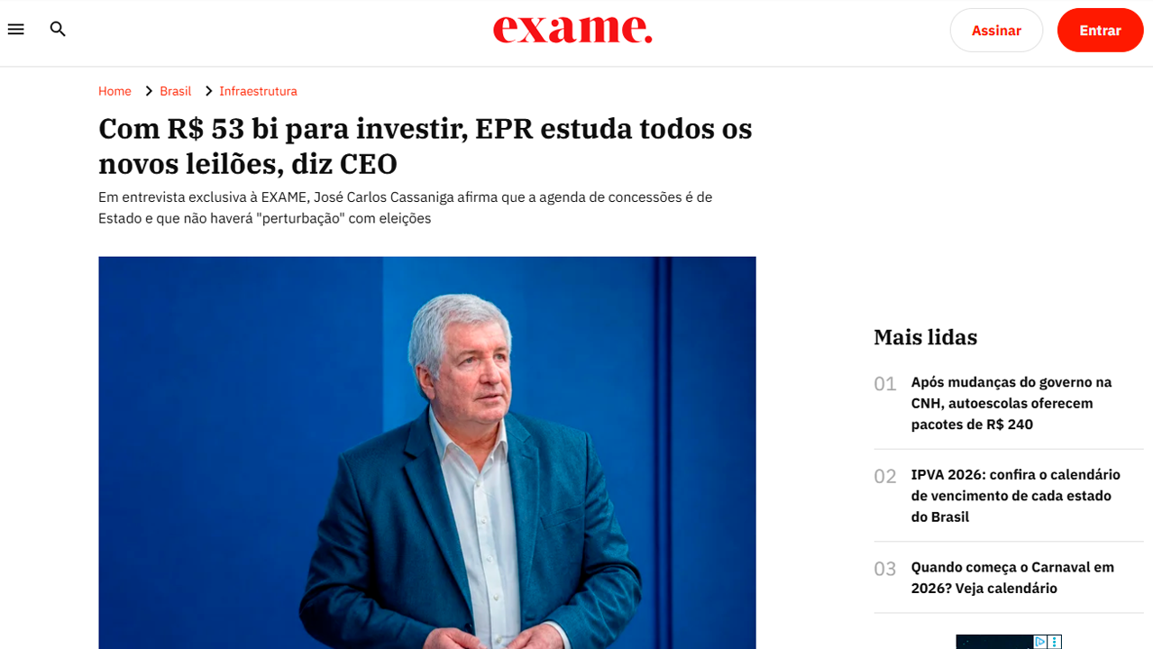 foto - Suporte Na Imprensa – Com R$ 53 bilhões para investir, EPR estuda todos os novos leilões, diz CEO
